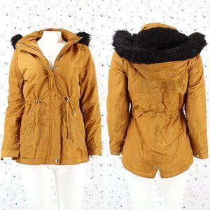Mustard Fur lined Hood Anorak Parka Padded Jacket
